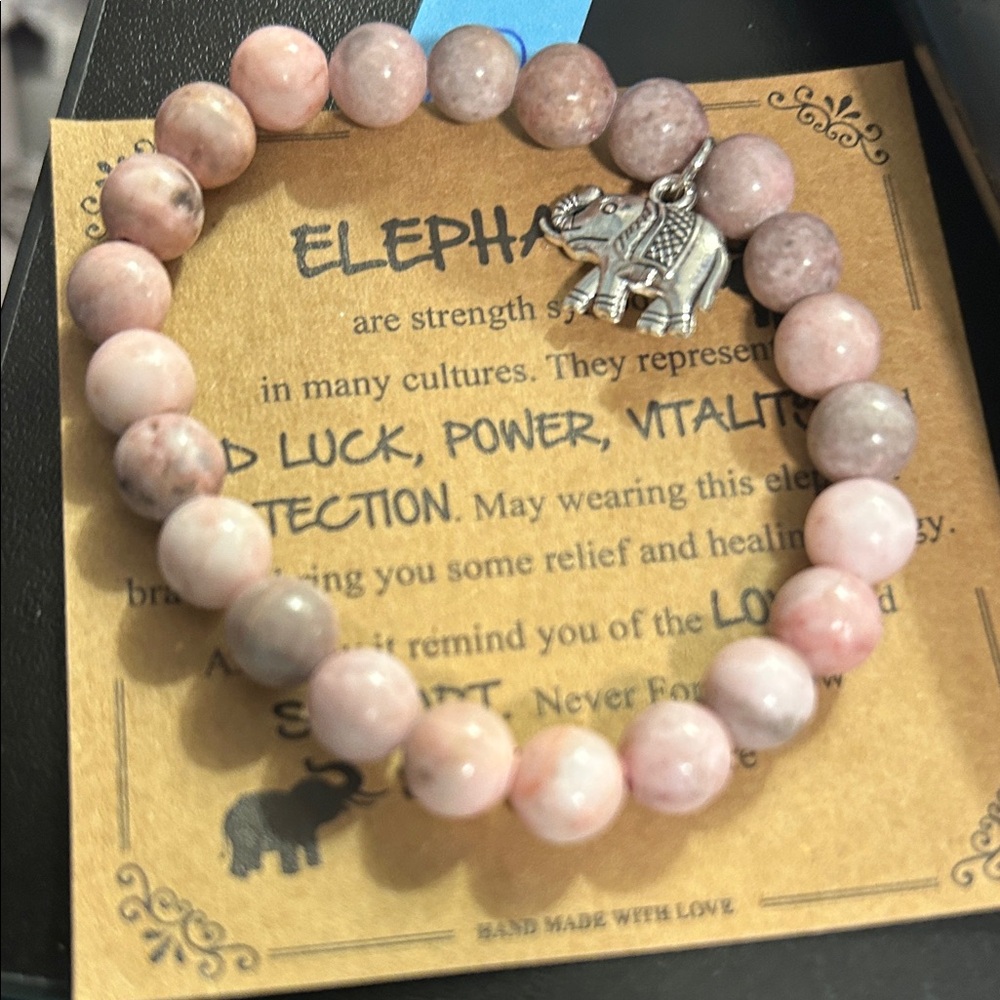 Elephant Charm Pink Beaded Stretch Bracelet - Spiritual Women’s Jewelry